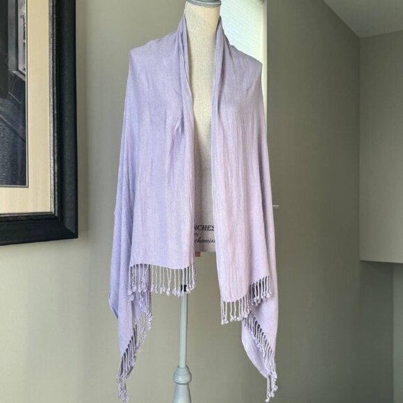 Silk Blend Multiway Scarf with Fringe in Beautiful Trendy Lilac Color - Picture 6 of 7